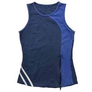 Y2K navy/blue colour block zipper rave style tank, XS.